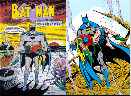 Batman par Sheldon Moldoff (à gauche) et Jim Aparo (à droite)