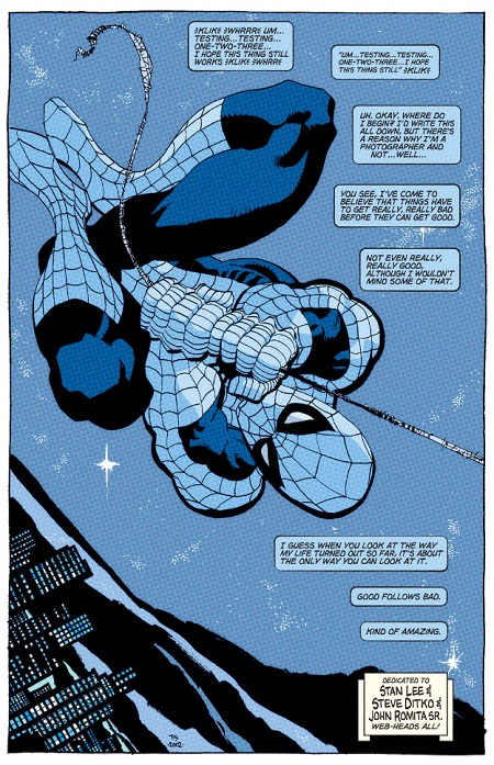 La splendide première page de Spiderman : Bleu. Tout est bleu !