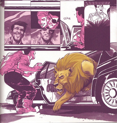Un lion qui descend d’une limousine, normal…