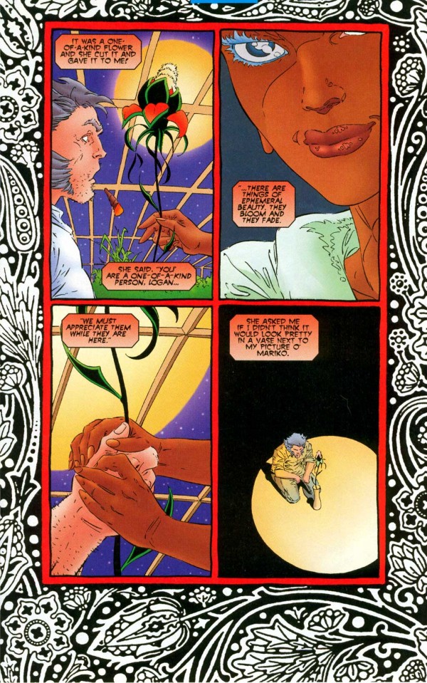 Le petit Prince offrait une rose à son mouton, Ororo offre une fleur hybride à son glouton ! Un rappel que Wolverine n'était pas qu'un titre bourrin ! 