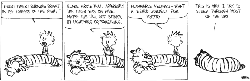 Des félins tout feu ou tout flemme : une interprétation peu connue du Tyger dans Calvin et Hobbes