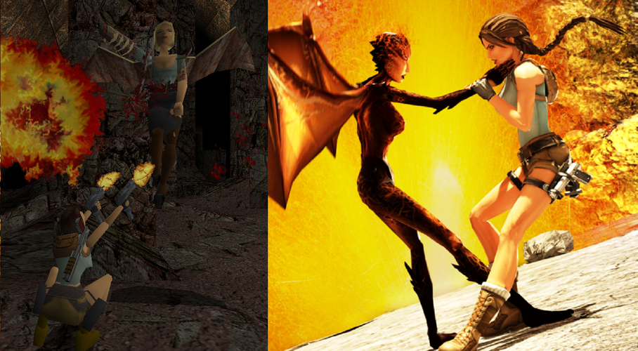 Lara Croft et sa Némésis, Jacqueline Natla, dans l'original et le remake "Anniversary"