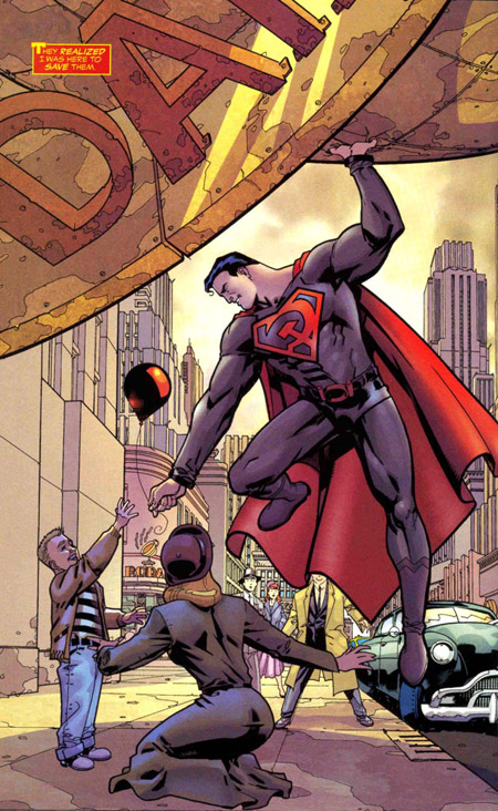 Une pleine page détournant la pose de couverture de Superman #1