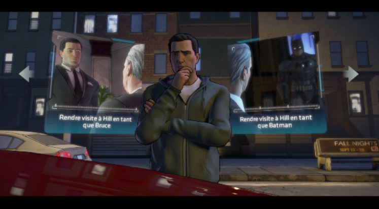 Vous devrez parfois choisir dans quel endroit vous rendre en premier, ou choisir de vous rendre quelque part en Bruce Wayne ou en Batman, pour des approches différentes d’une même scène (subtilité ou intimidation) ©Telltale Games Source : jeuxvideo.com http://www.jeuxvideo.com/screenshots/451777-0-0