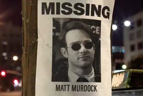 Si vous cherchez le Matt Murdock des comics, je ne suis pas sûr que vous le trouviez ici… (c) Netflix  – source Newsrama https://www.newsarama.com/41712-matt-murdock-is-missing-in-daredevil-season-3-promo.html