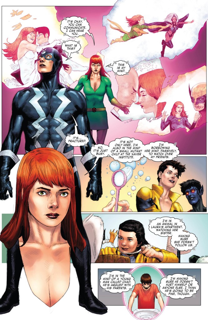 La seule scène interessante de lalbum : Jean Grey rétablit le dialogue avec le meurtrier de son mari.  C) Marvel Comics