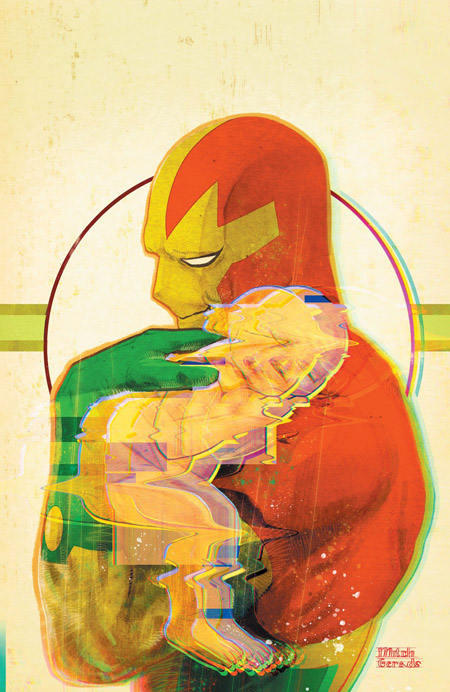 Couverture alternative du numéro 7, avec un exemple de l’effet de « distorsion » sur le nouveau né  (c) DC Comics