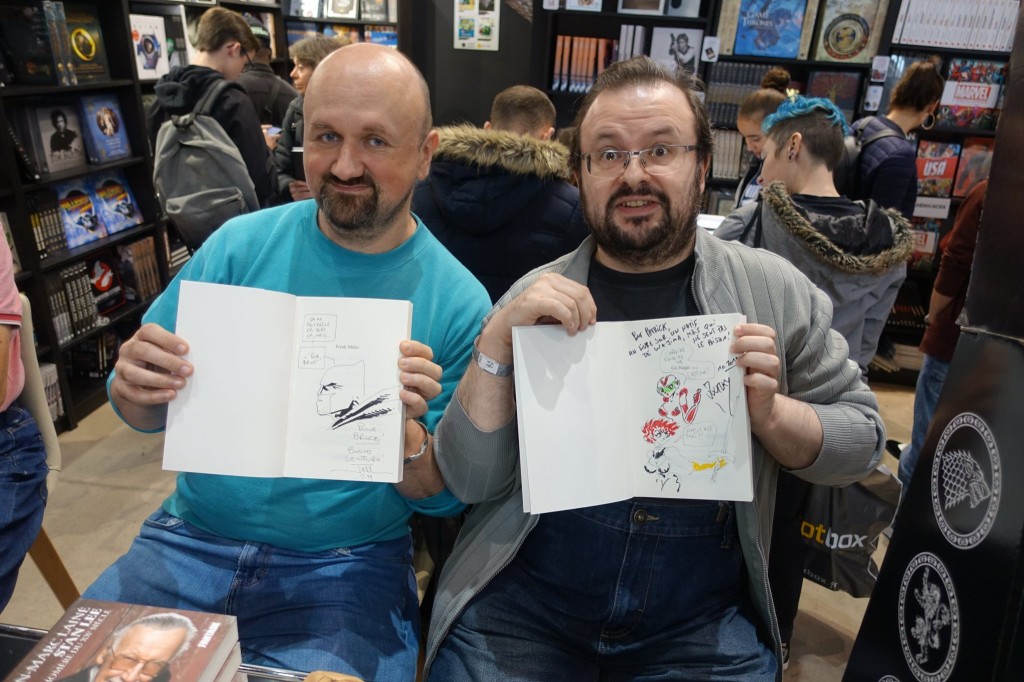 La bio de Miller pour Bruce, celle de Go Nagai pour Patrick. Jean-Marc Lainé et Jérôme Wicky, deux pointures comics prennent la pose.  ©Patrick 6