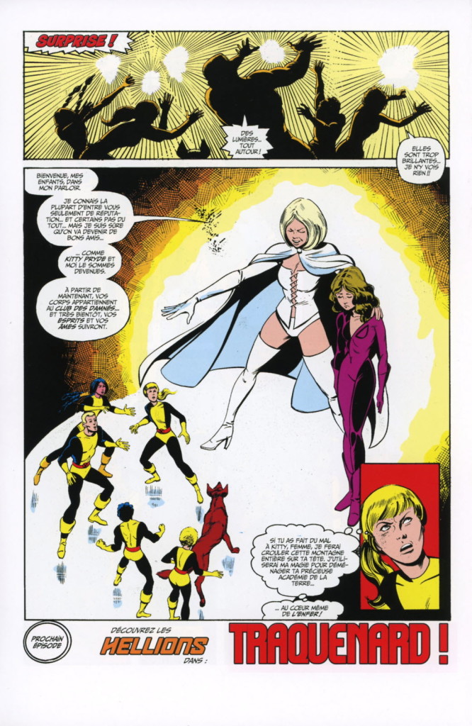 Antipathique et mégalomane : Emma Frost, telle qu en elle même.  Illyana na pas encore sa fameuse frange que Clara Luciani lui piquera ensuite. ©Marvel comics ©Panini comics 